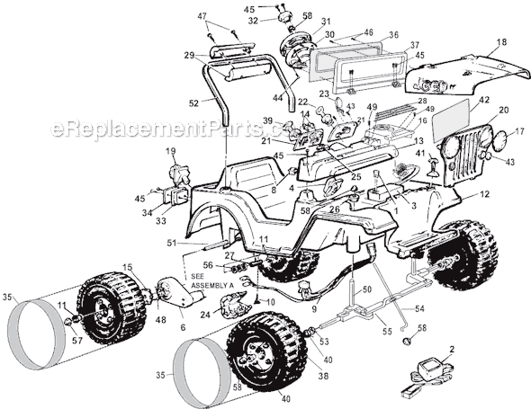 Page A Diagram and Parts List for 74547-9993  Power Wheels Ride-On Cars